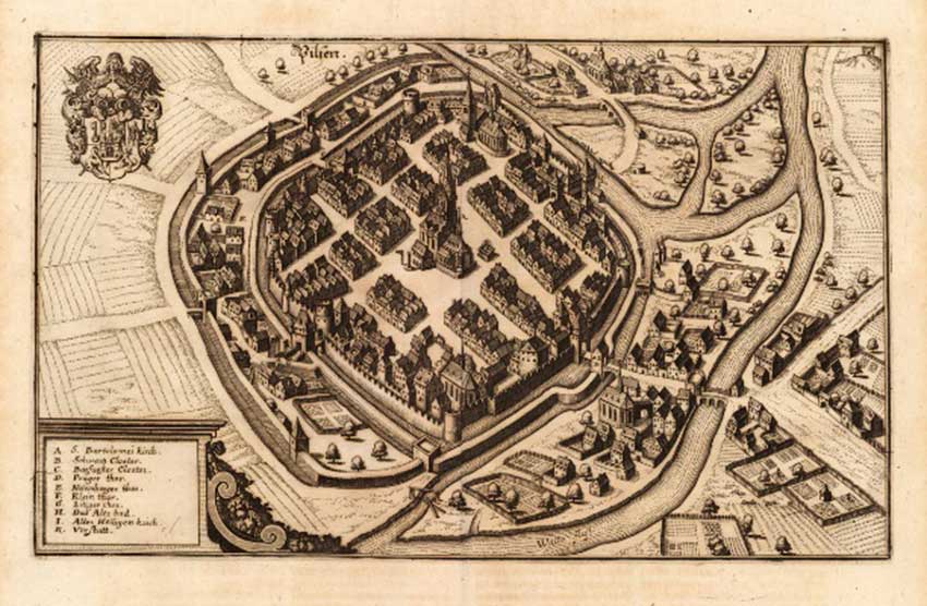 La ciudad de Pilsen en un grabado de Matthäus Merian de 1649 (Merian, 1650: 51).