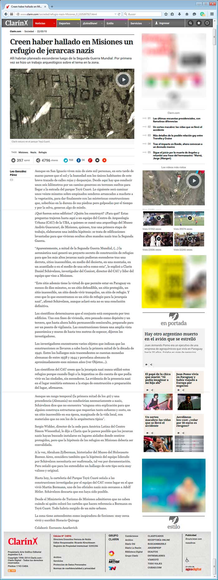 Diario Clarin, 22 de marzo de 2015