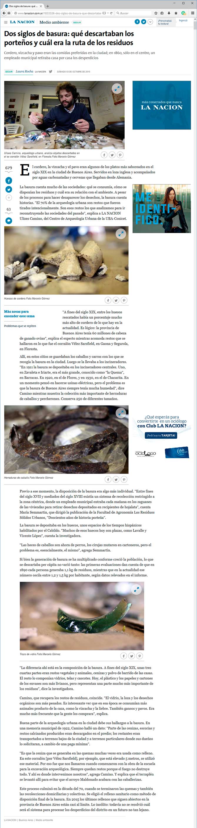 Captura de pantalla del sitio de La Nación On Line, del 3 de octubre de 2015.